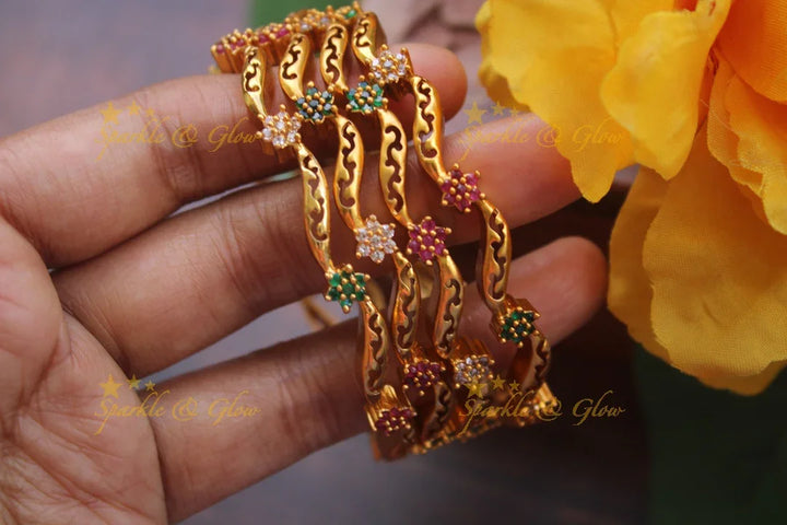 Premium matte flower AD bangles - set of four - 2.6 - Sparkle and Glow