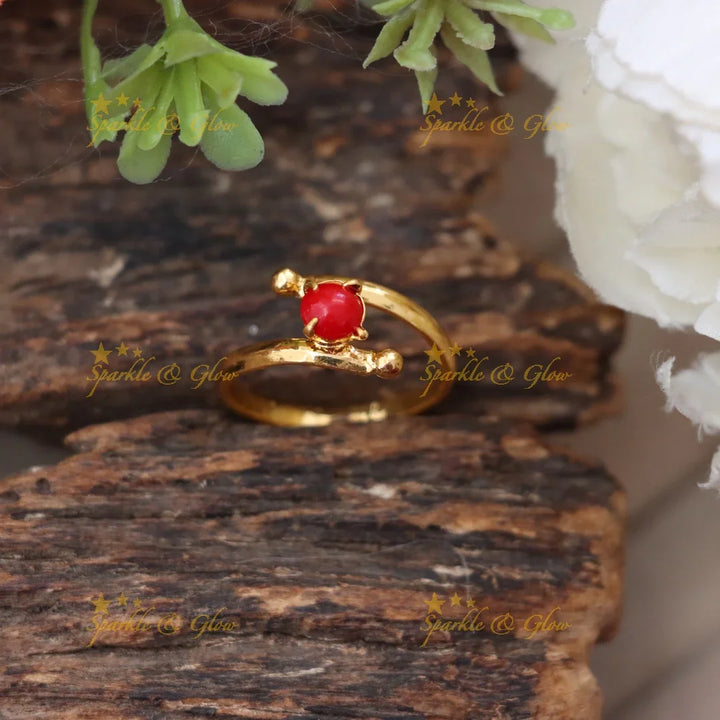 Elegant Microgold Wedding Ring with Red Stone