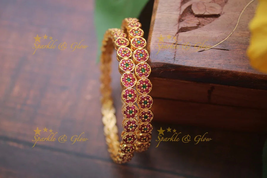 Gold alike AD stone bangles a pair - 2.6 - Sparkle and Glow
