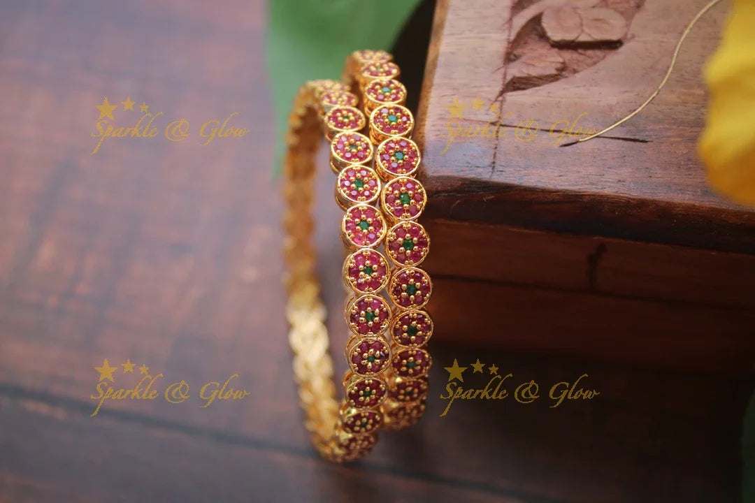 Gold alike AD stone bangles a pair - 2.8 - Sparkle and Glow