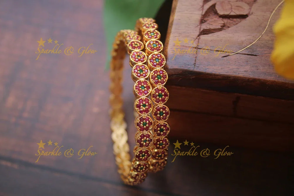 Gold alike AD stone bangles a pair - 2.6 - Sparkle and Glow