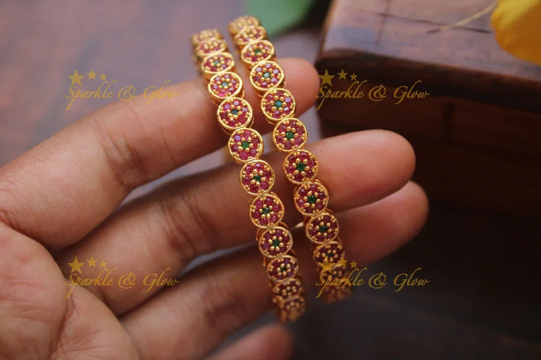 Gold alike AD stone bangles a pair - 2.6 - Sparkle and Glow
