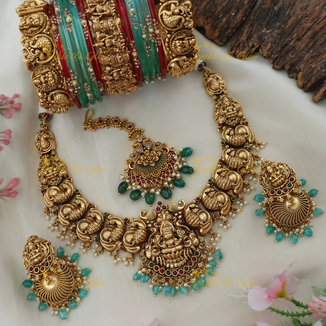 Majestic Lakshmi Peacock Semi Bridal Jewellery Set