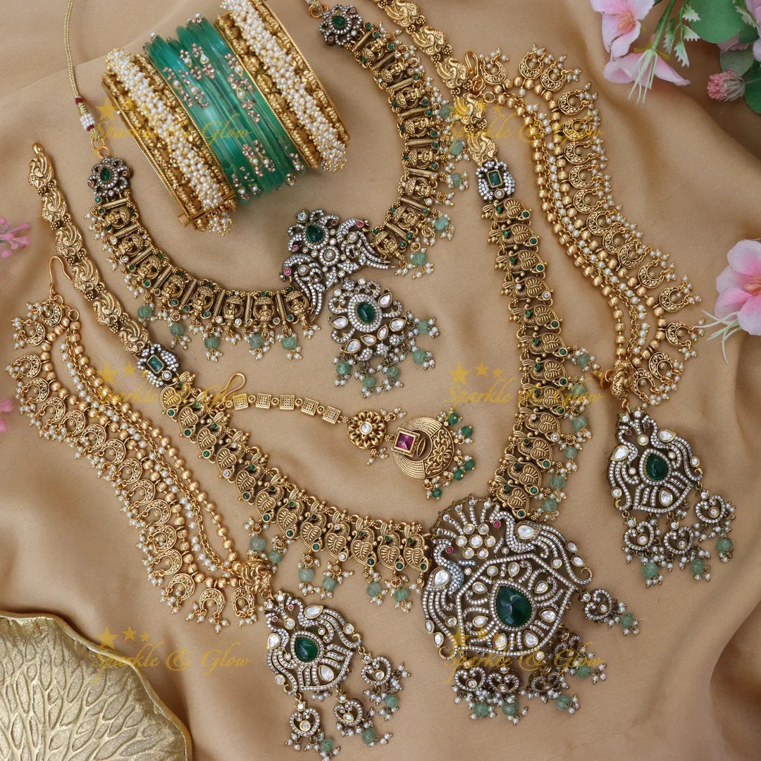 Victorian Peacock Floral Semi Bridal Jewellery Set