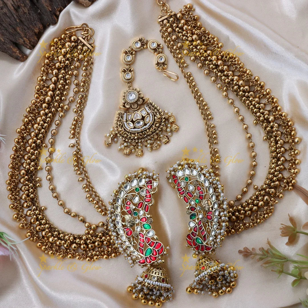 Exquisite Kundan Jadau Earring & Earchain Set Online