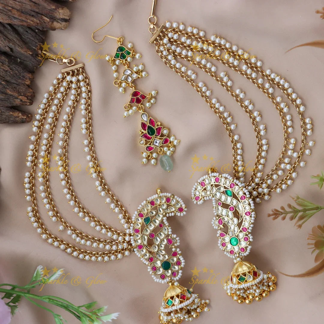 Jadau Kundan Floral Earcuff & Chain Set - Elegant Style