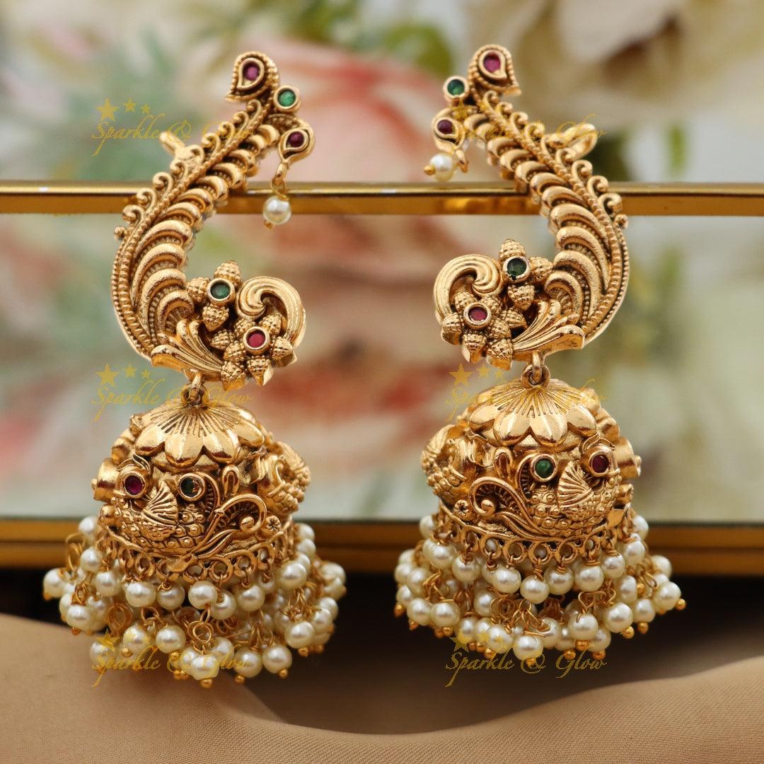 Elegant Gold Pearl Cuff Jhumka Earrings