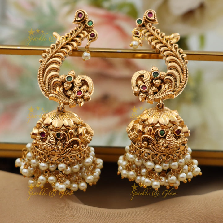 Elegant Gold Pearl Cuff Jhumka Earrings