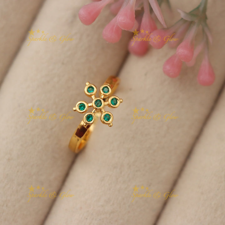 Exquisite Gold Microgold Ring with Green Stones