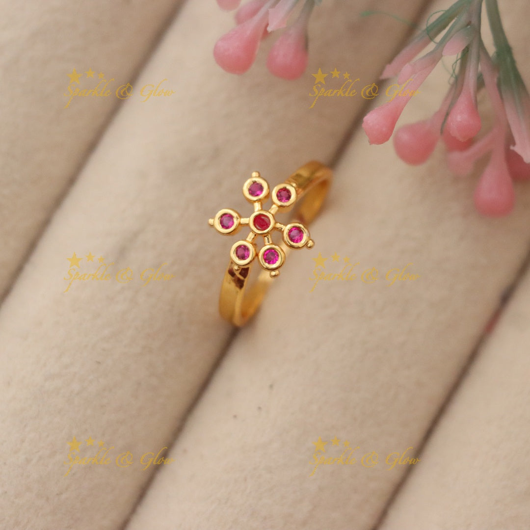 Exquisite Gold Microgold Ring with Green Stones