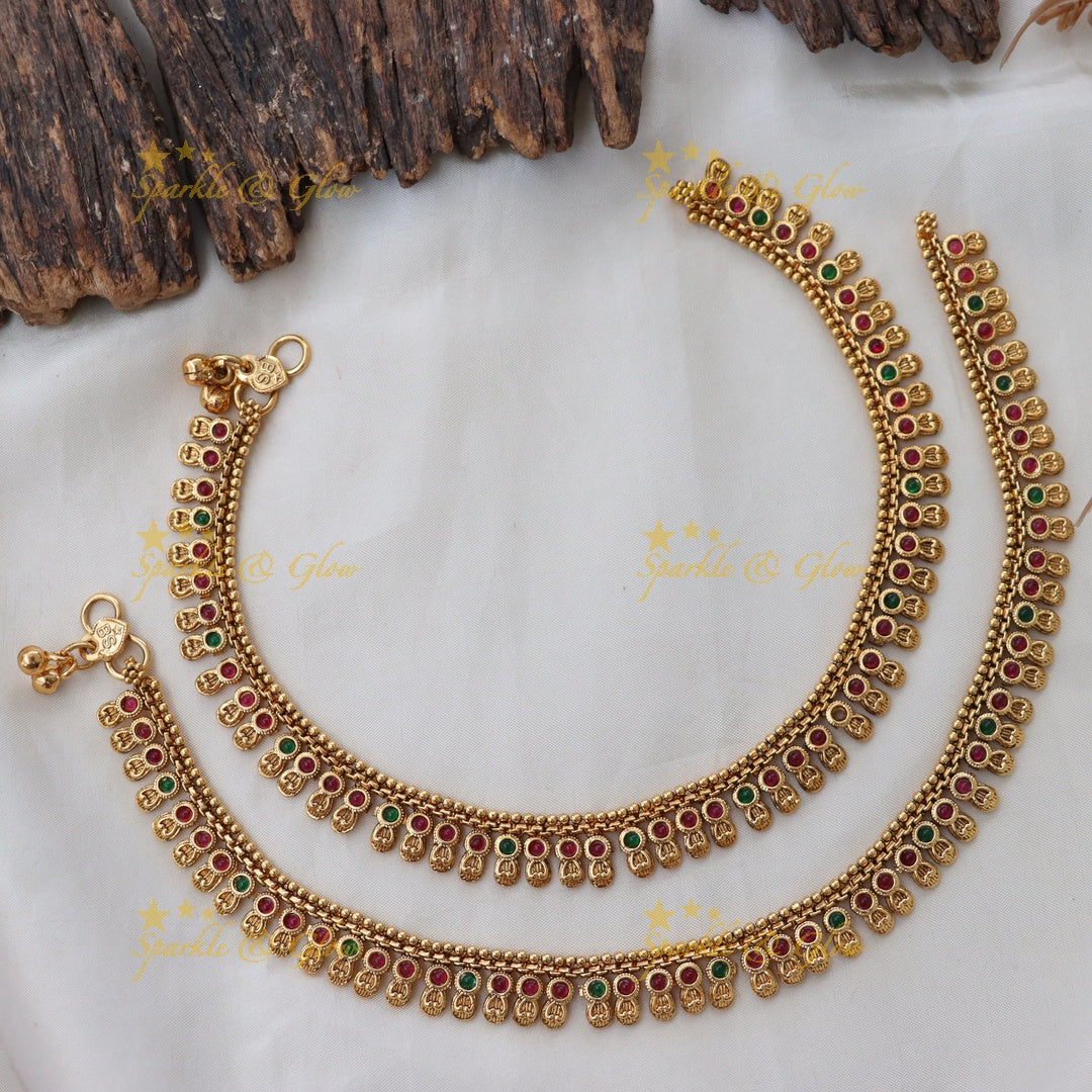 Stunning Gold-Plated Anklet with Red & Green Accents