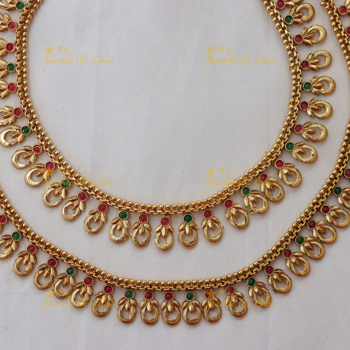 Elegant Gold-Plated Leaf Anklet Set for Festive Wear