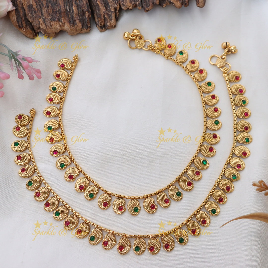 Exquisite Red Green Gold-Plated Festive Anklet
