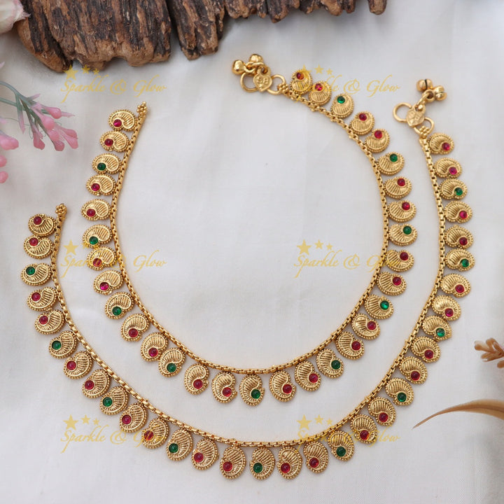 Exquisite Red Green Gold-Plated Festive Anklet