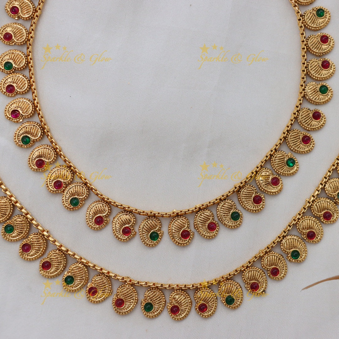 Exquisite Red Green Gold-Plated Festive Anklet