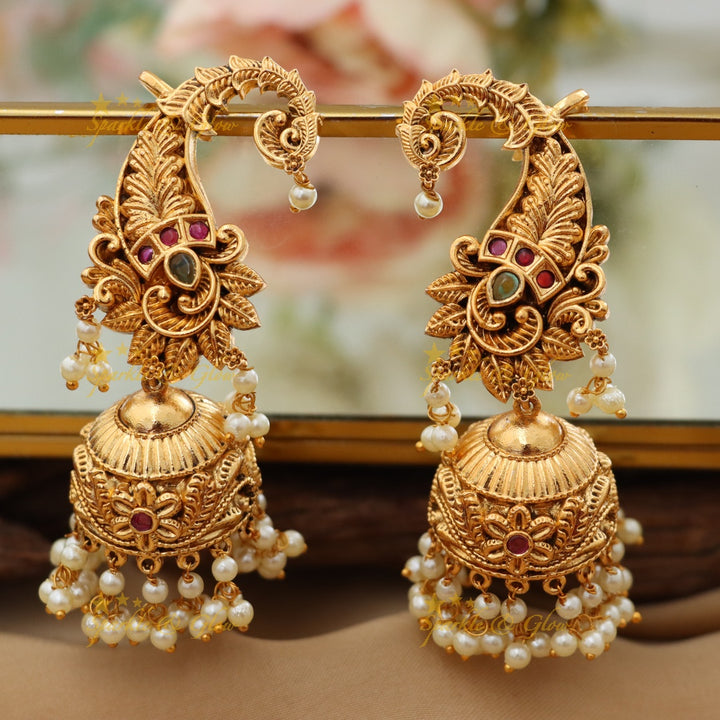 Exquisite Gold Pearl Cuff Jhumka Earrings - New Arrival