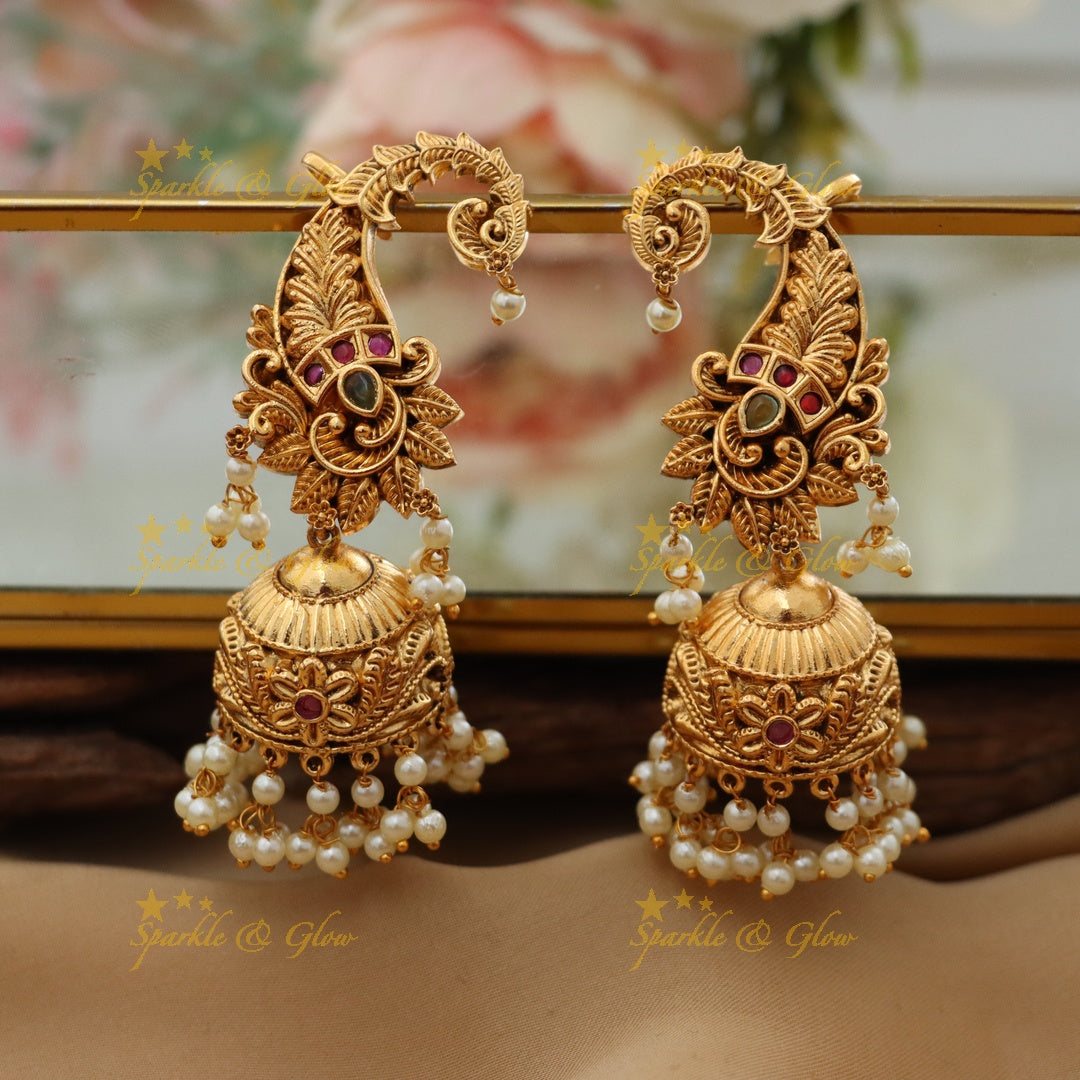 Exquisite Gold Pearl Cuff Jhumka Earrings - New Arrival