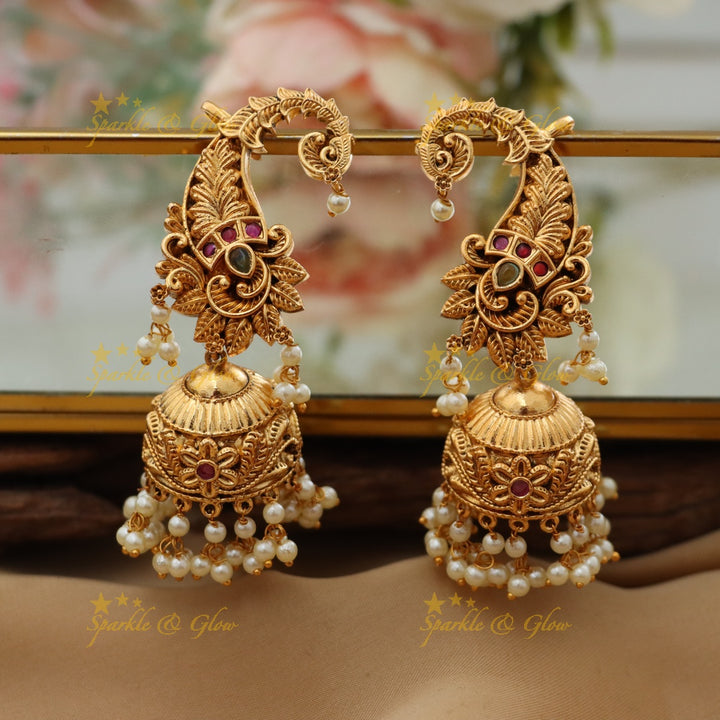 Exquisite Gold Pearl Cuff Jhumka Earrings - New Arrival