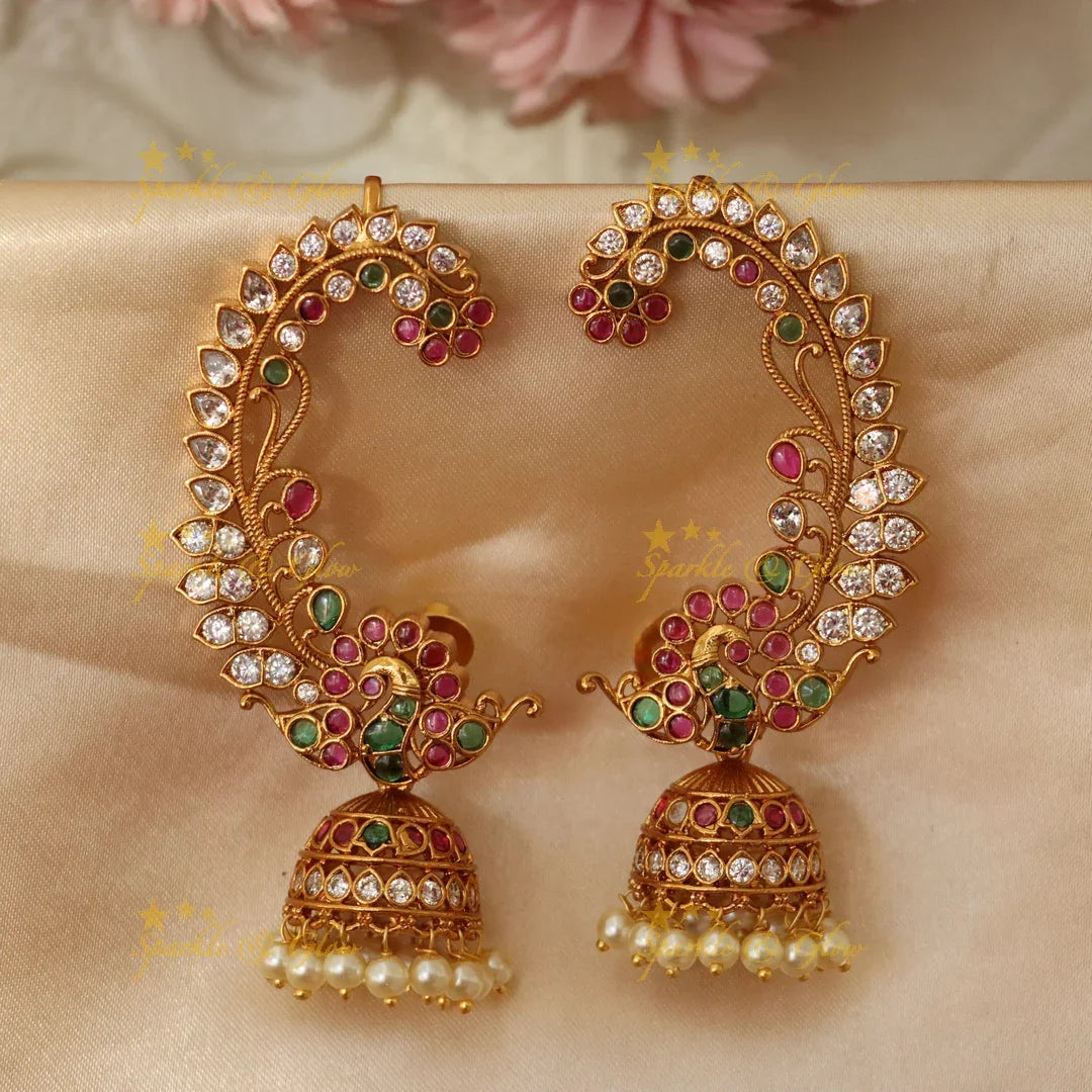 Exquisite Peacock Cuff Jhumka Earrings for Weddings
