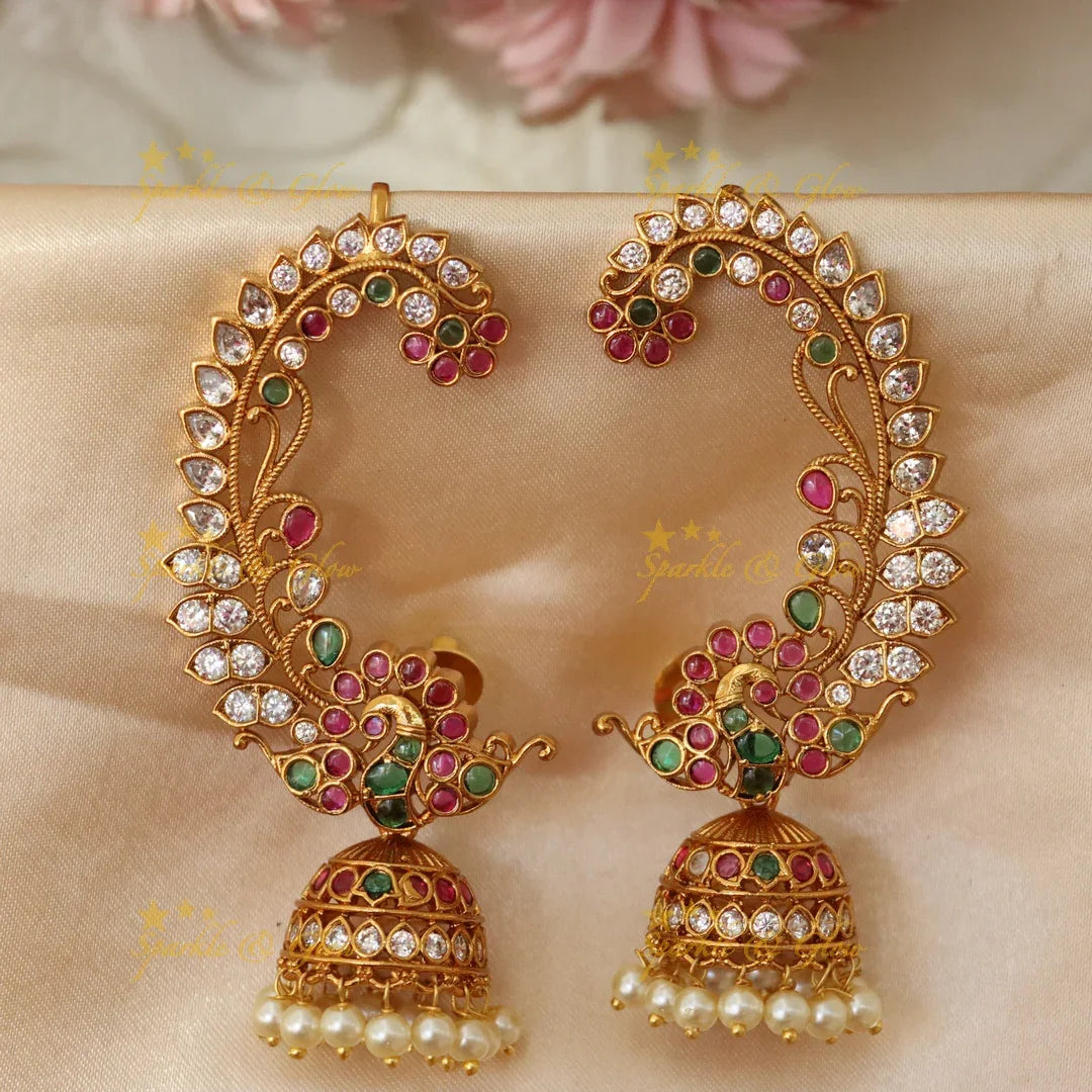 Exquisite Peacock Cuff Jhumka Earrings for Weddings