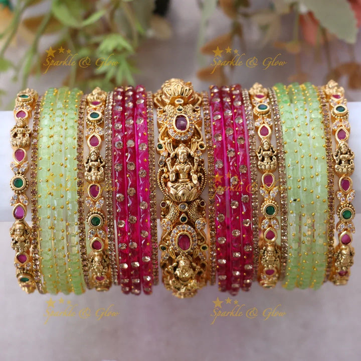 Exquisite Lakshmi Peacock Bridal Bangle Set - Sparkle & Glow