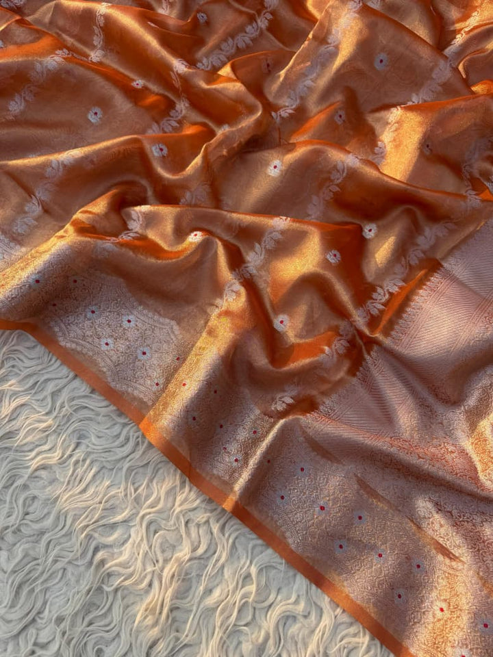 Exquisite Ghicha Silk Saree with Velvet Trim