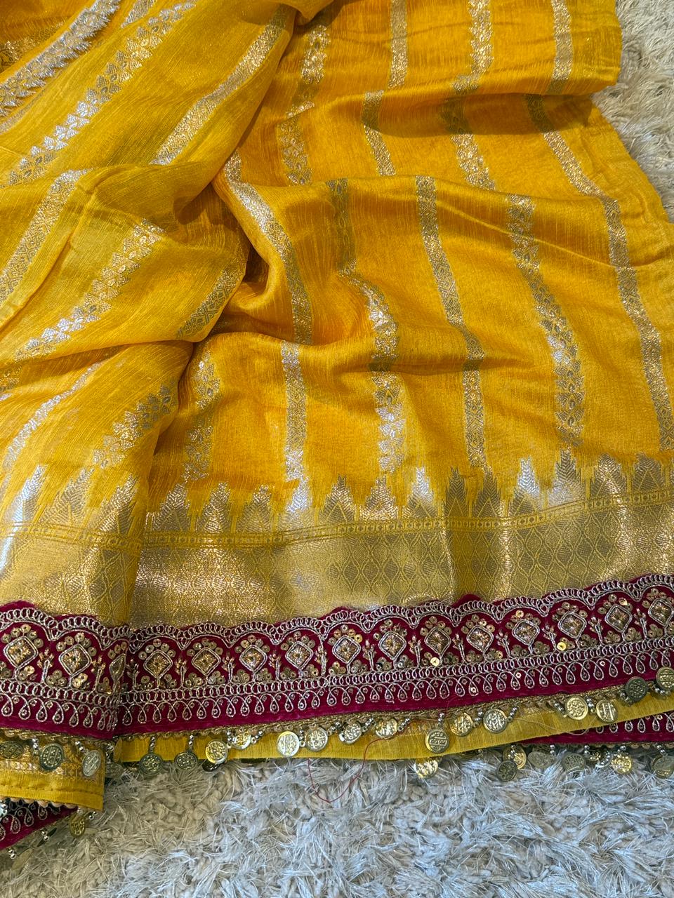 Stunning Banarasi Ghicha Silk Saree with Velvet Elegance