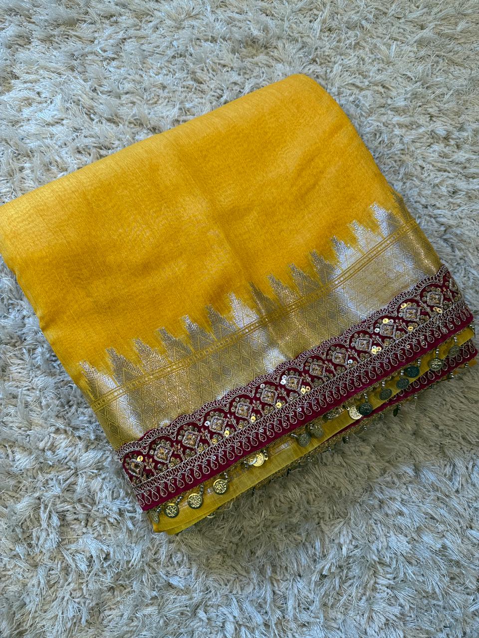 Stunning Banarasi Ghicha Silk Saree with Velvet Elegance