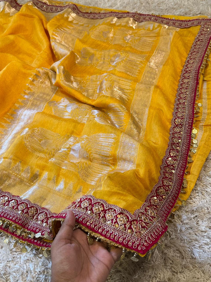 Stunning Banarasi Ghicha Silk Saree with Velvet Elegance