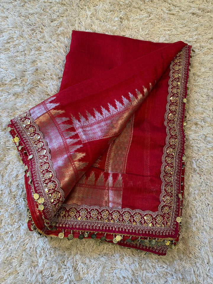 Stunning Banarasi Ghicha Silk Saree with Velvet Elegance