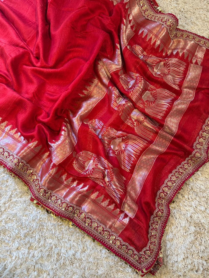 Stunning Banarasi Ghicha Silk Saree with Velvet Elegance