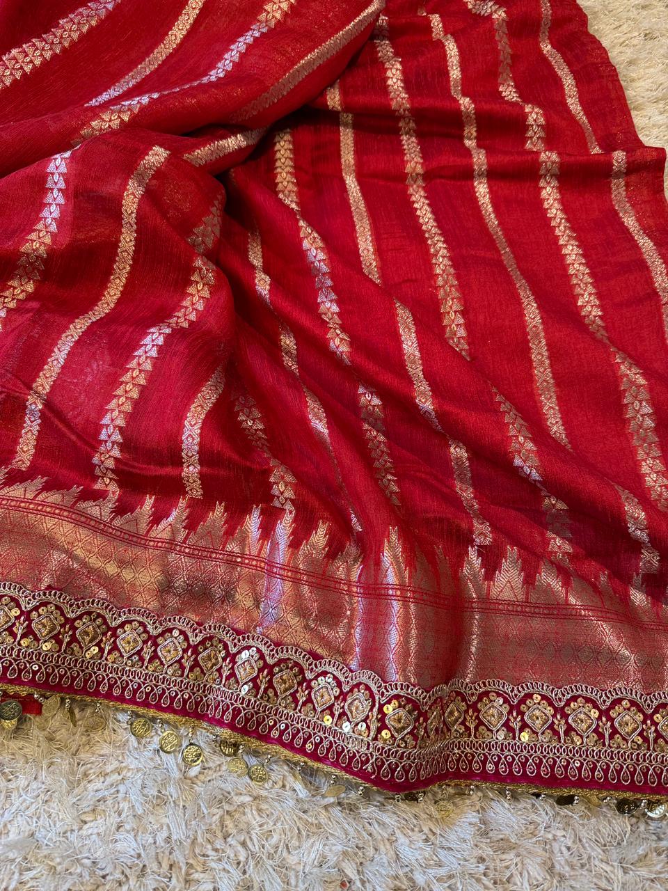 Stunning Banarasi Ghicha Silk Saree with Velvet Elegance