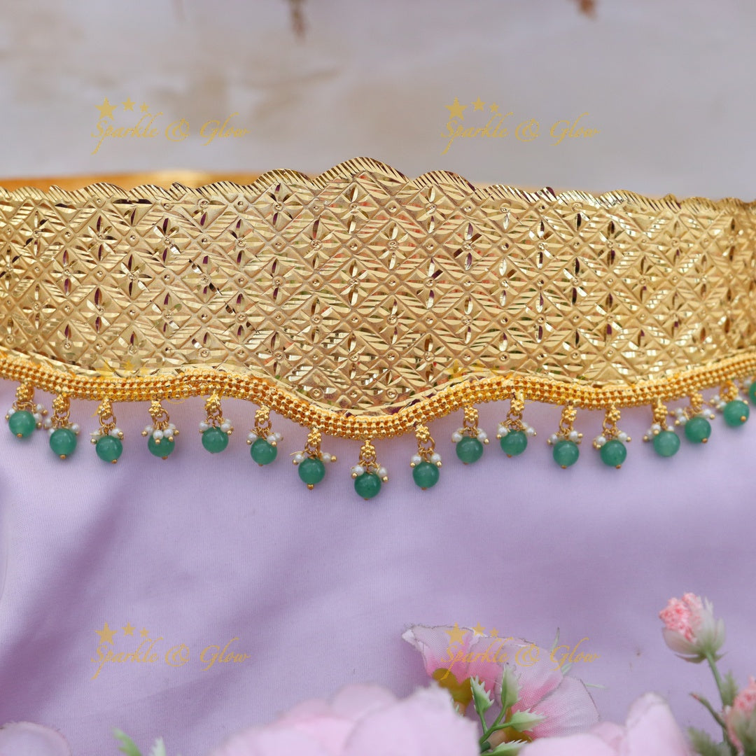 Green Beaded Floral Hip Belt for Festive Elegance