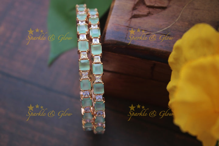 Rectangle ad stone bangles a pair