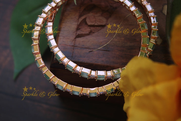 Rectangle ad stone bangles a pair