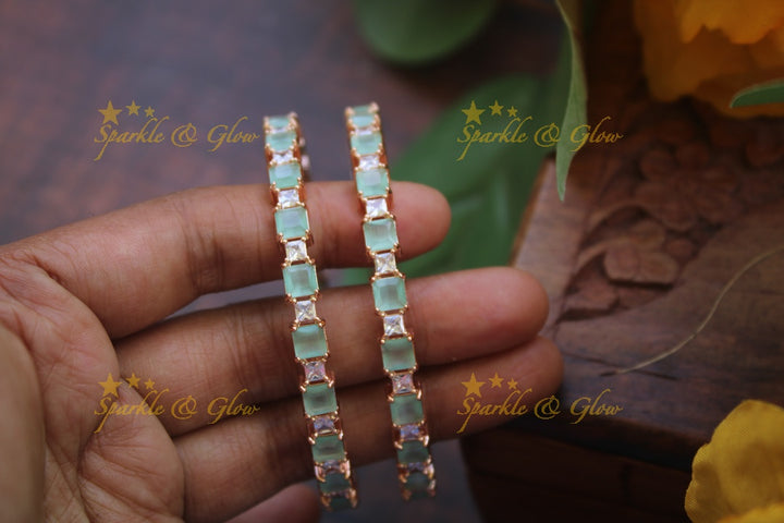 Rectangle ad stone bangles a pair
