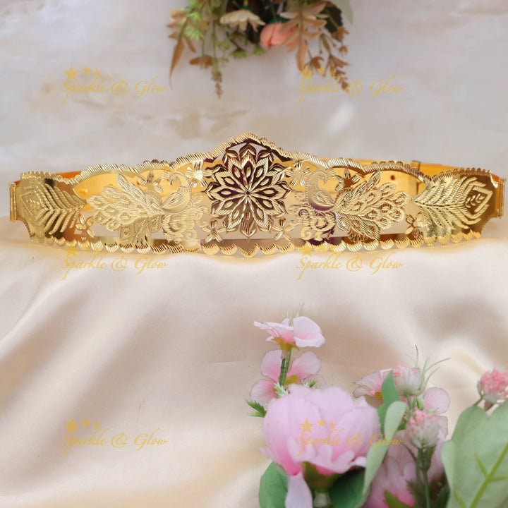 Elegant Floral Peacock Hip Belt for Weddings