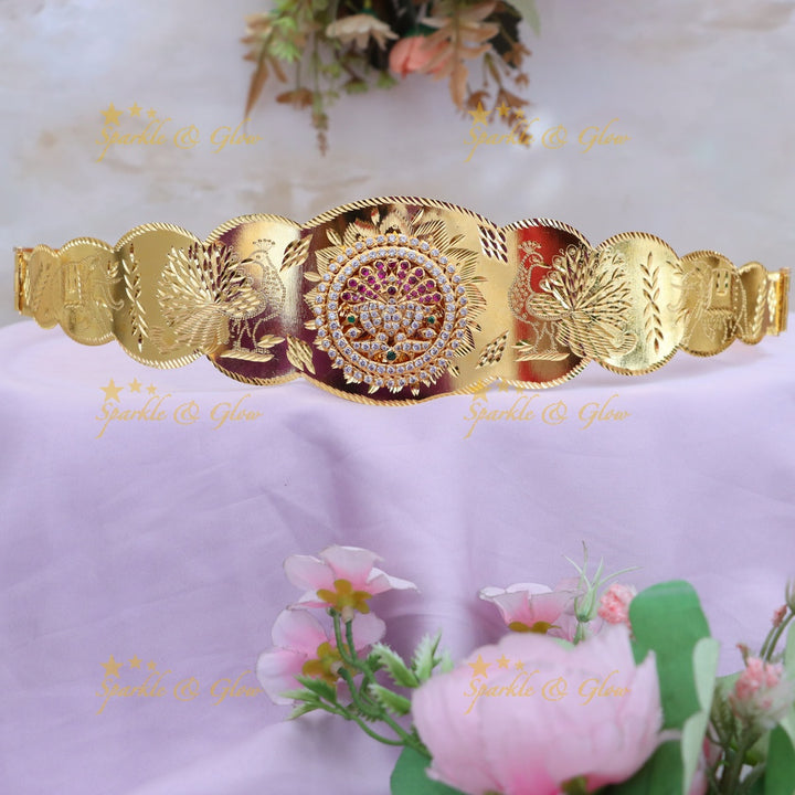 Exquisite Vintage Gold Hip Belt with Peacock Motif
