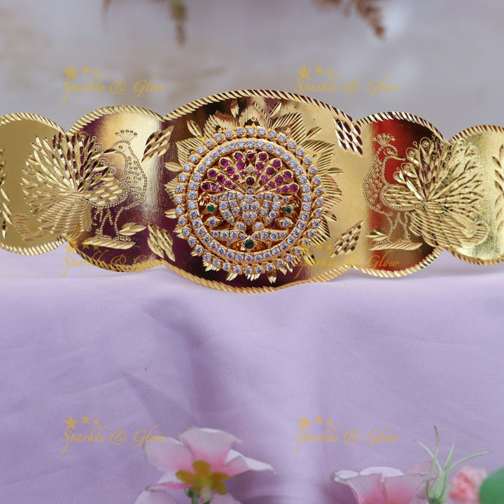 Exquisite Vintage Gold Hip Belt with Peacock Motif