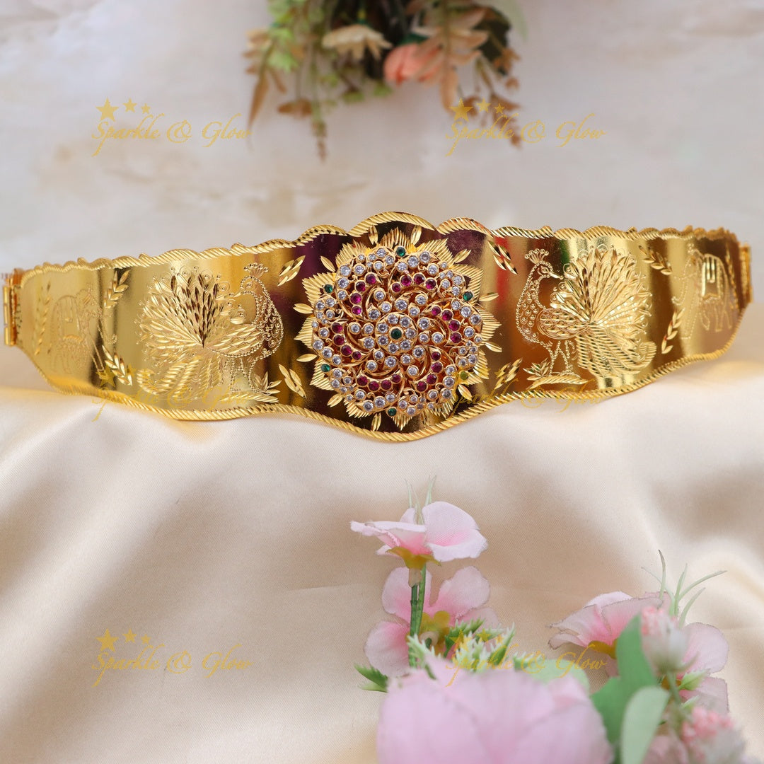 Exquisite Floral Peacock Hip Belt for Weddings