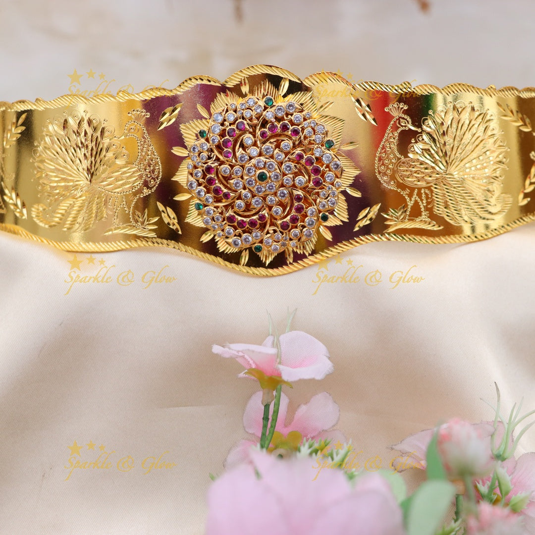 Exquisite Gold Hip Belt with Majestic Peacock Design