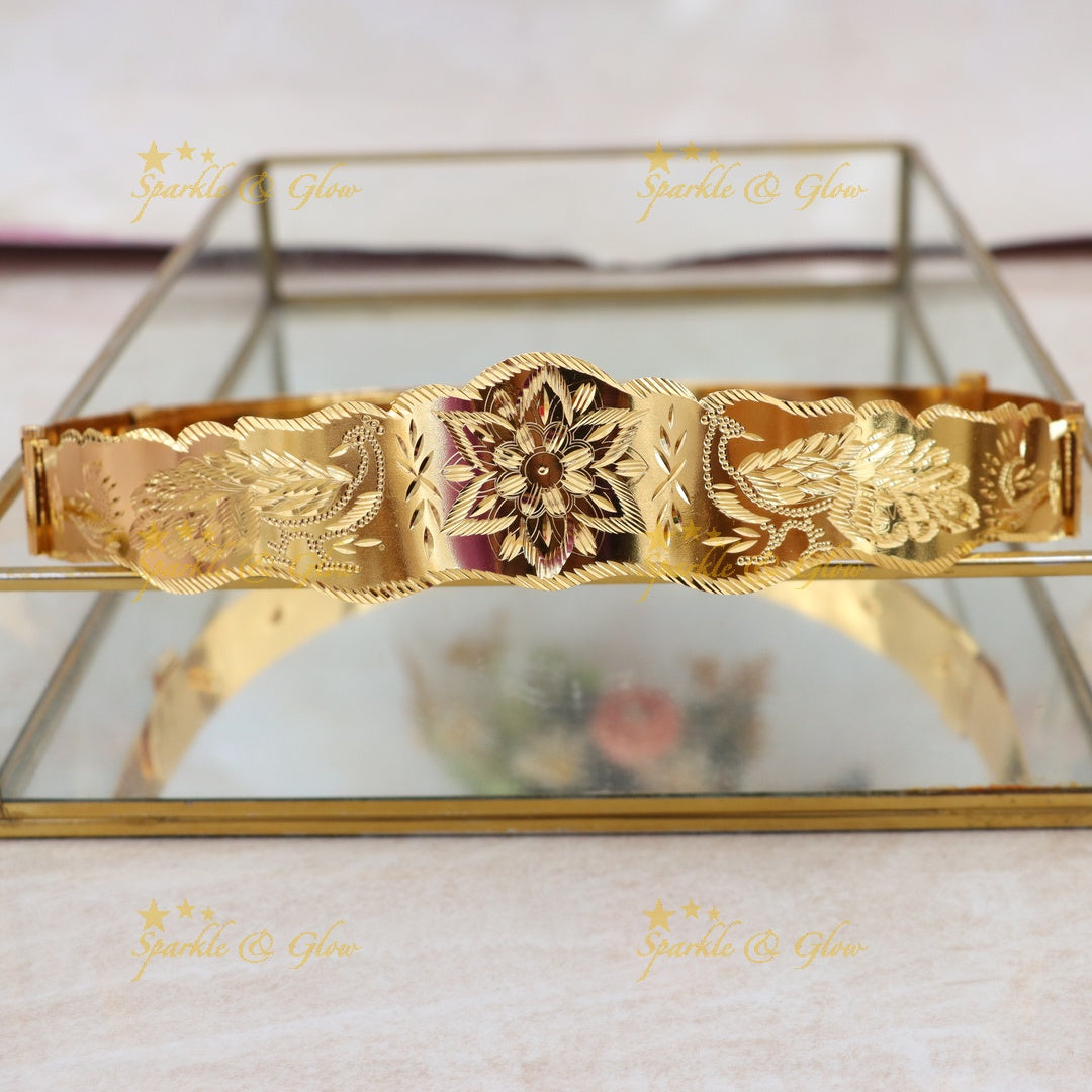 Exquisite Gold Hip Belt with Majestic Peacock Design