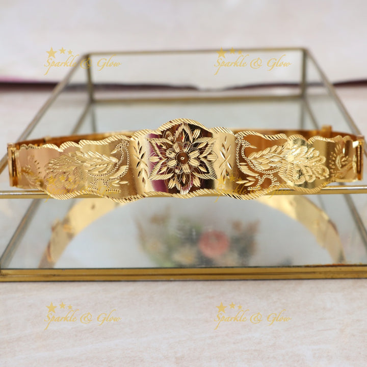 Exquisite Gold Hip Belt with Majestic Peacock Design