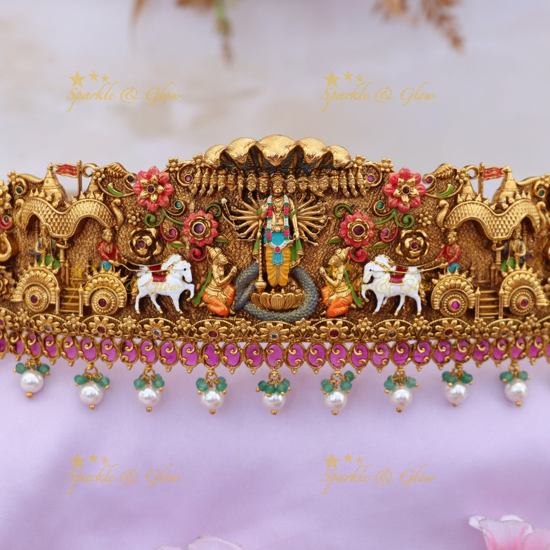 Exquisite Gold Lord Vishnumurthy Hip Belt for Weddings