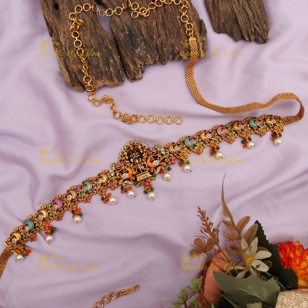 Elegant Temple-Style Peacock Hip Chain for Weddings