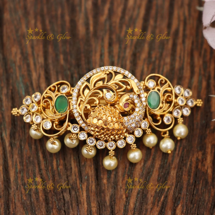 Exquisite Gold Peacock Hair Clip - Festive Wedding Accessory
