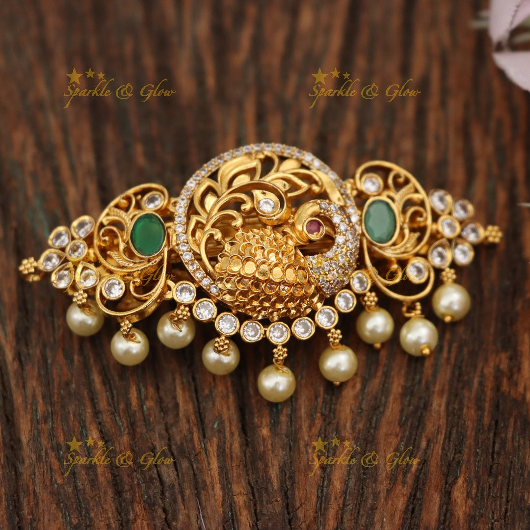 Exquisite Gold Peacock Hair Clip - Festive Wedding Accessory