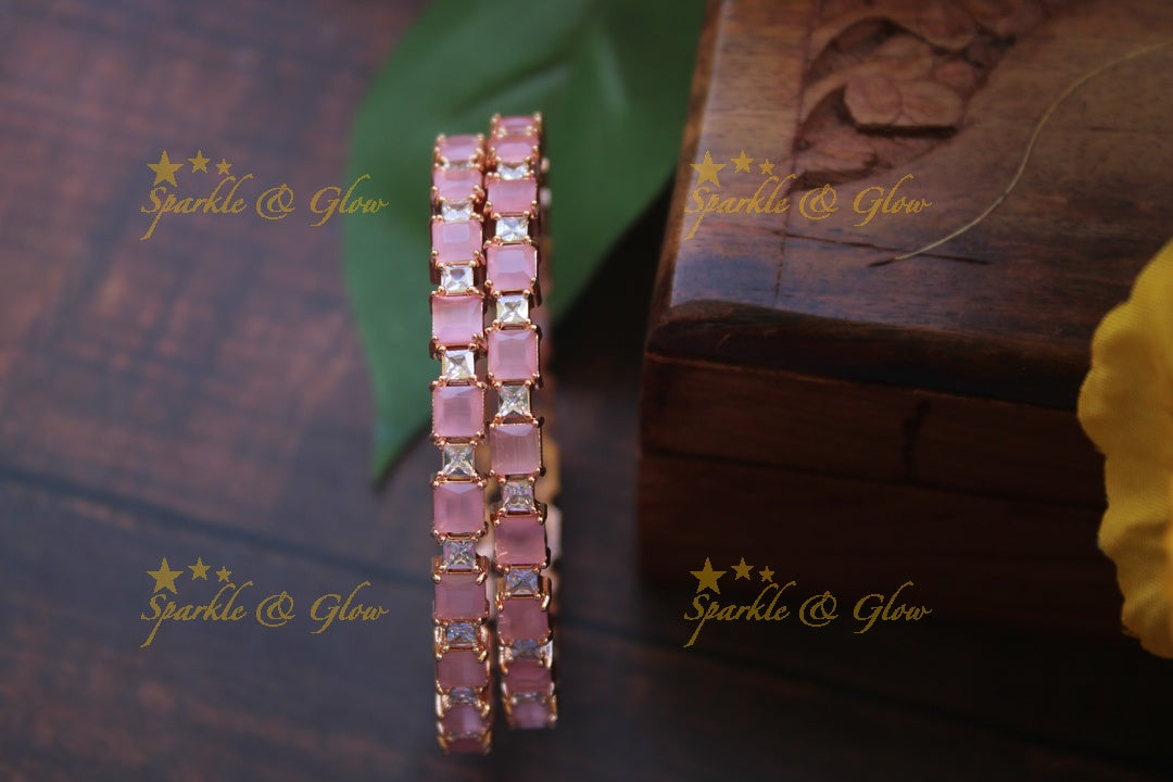 Rectangle ad stone bangles a pair