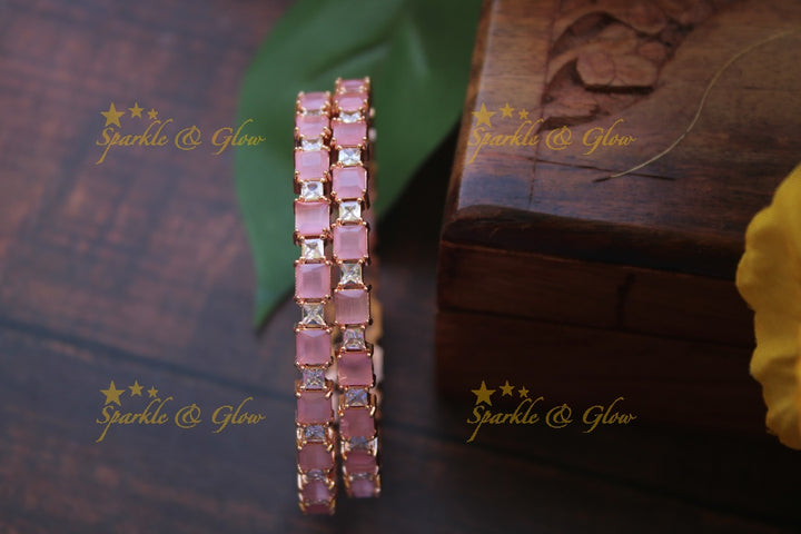 Rectangle ad stone bangles a pair