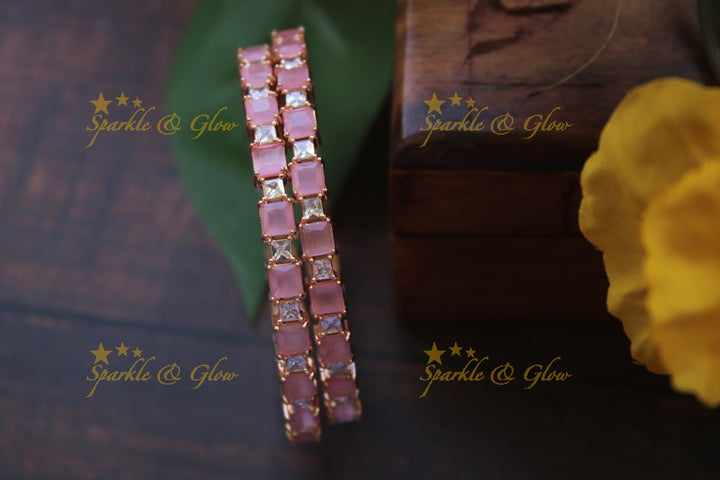 Rectangle ad stone bangles a pair